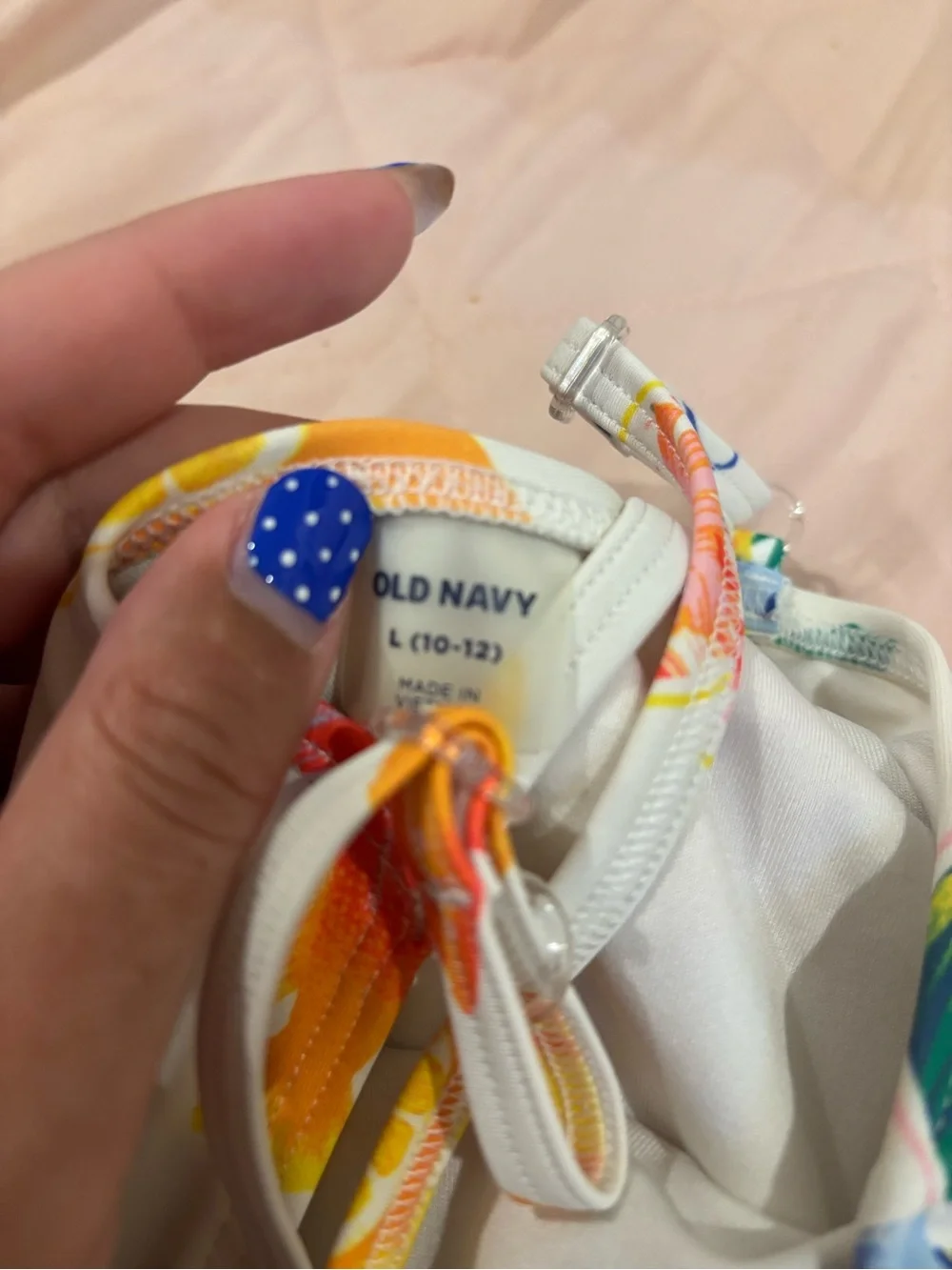 Old Navy White One-Piece Swimsuit with Tropical Multicolor Print